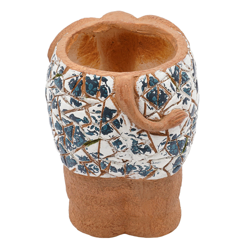 Blue &amp; White Porcelain Elephant Planter - Hand-Painted Magnesium Oxide Flower Pot, Indoor/Outdoor Use (Brown, 50lb Capacity)