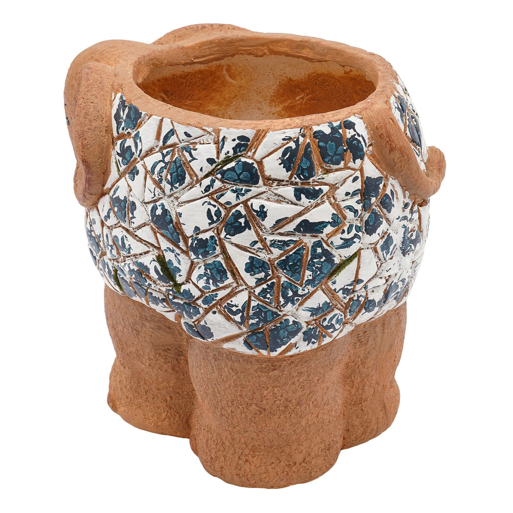 Blue &amp; White Porcelain Elephant Planter - Hand-Painted Magnesium Oxide Flower Pot, Indoor/Outdoor Use (Brown, 50lb Capacity)