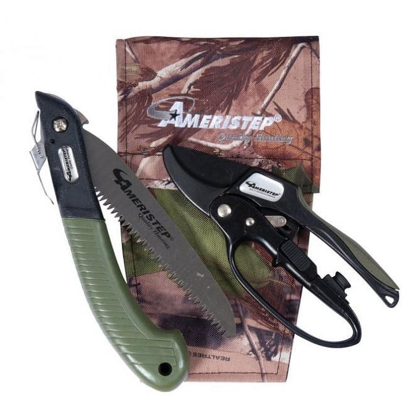 AMERISTEP Pruning Kit for Hunting Sharp-Bladed Folding Saw &amp; Ratchet Pruners with Rubber Grip Handle for Clipping Brushes &amp; Branches