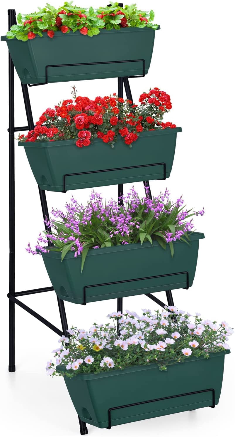 Raised Garden Bed 4 Tier Vertical Garden Planters Indoor Outdoor Raised Planter Box with Legs Elevated Herb Garden Planter for Flowers Vegetables Plants, Green, 16.8 * 18.3 * 41.5 Inches